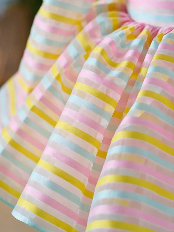 Sunnypetal Pastel Rainbow Stripe Long Sleeve Flower Girl Dress