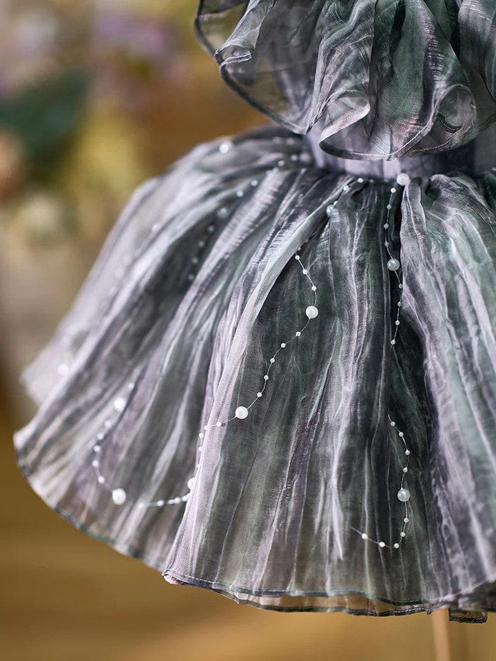 Sunnypetal Pearls Ruffles Knee-Length Toddler Birthday Dress