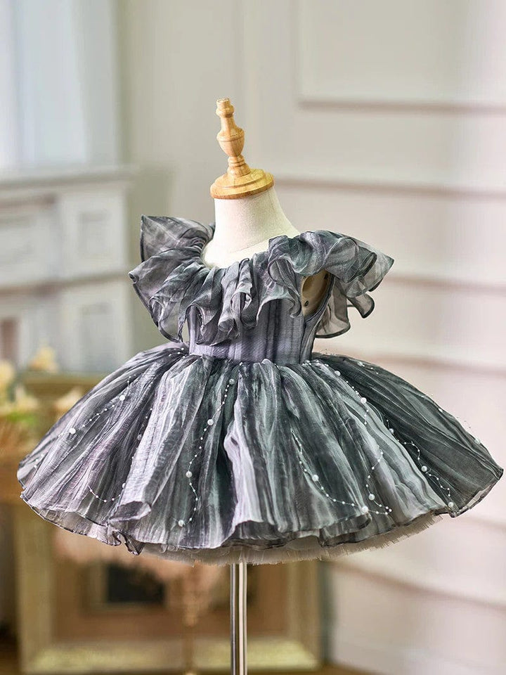Sunnypetal Pearls Ruffles Knee-Length Toddler Birthday Dress