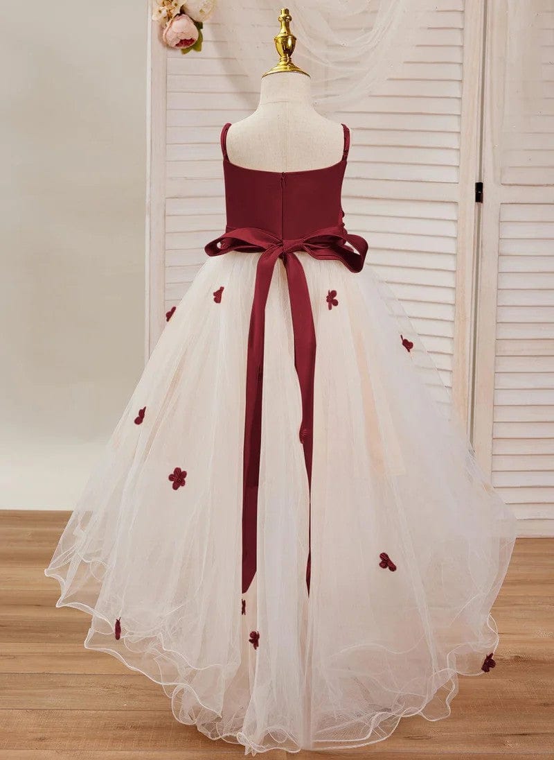 Sunnypetal Pink 3D Flower Sleeveless Tulle Asymmetrical Flower Girl Dress