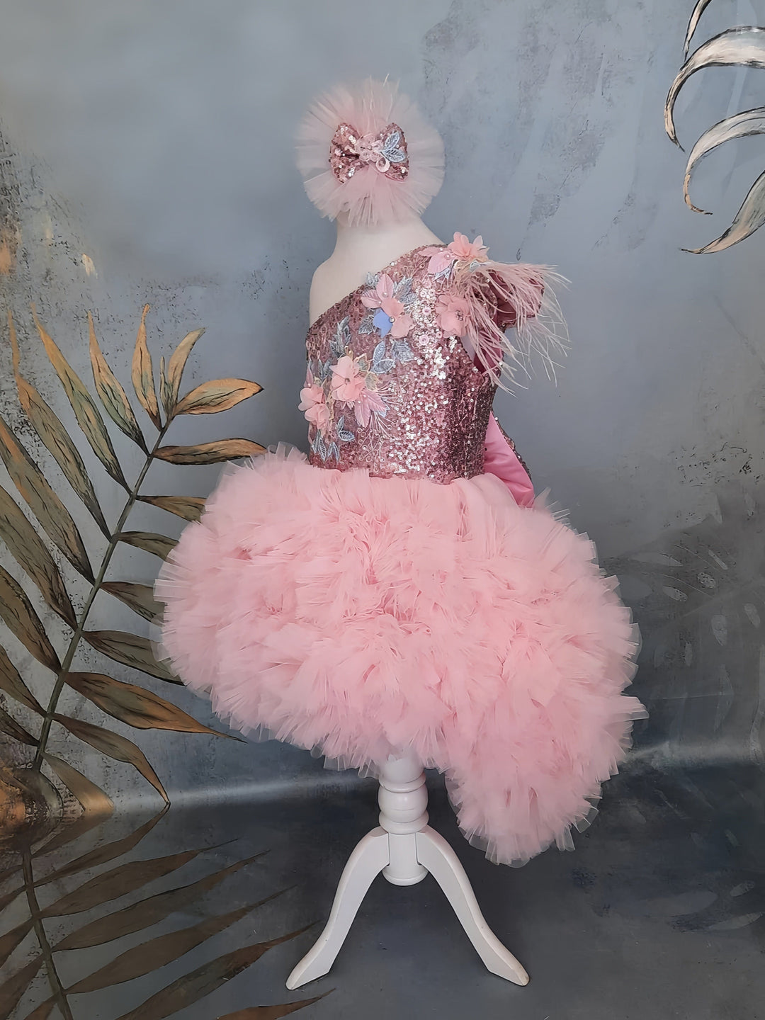 Sunnypetal Pink One-Shoulder High to Low Flower Girl Princess Pageant Dress