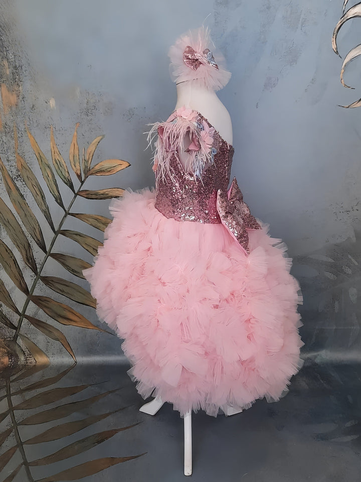 Sunnypetal Pink One-Shoulder High to Low Flower Girl Princess Pageant Dress