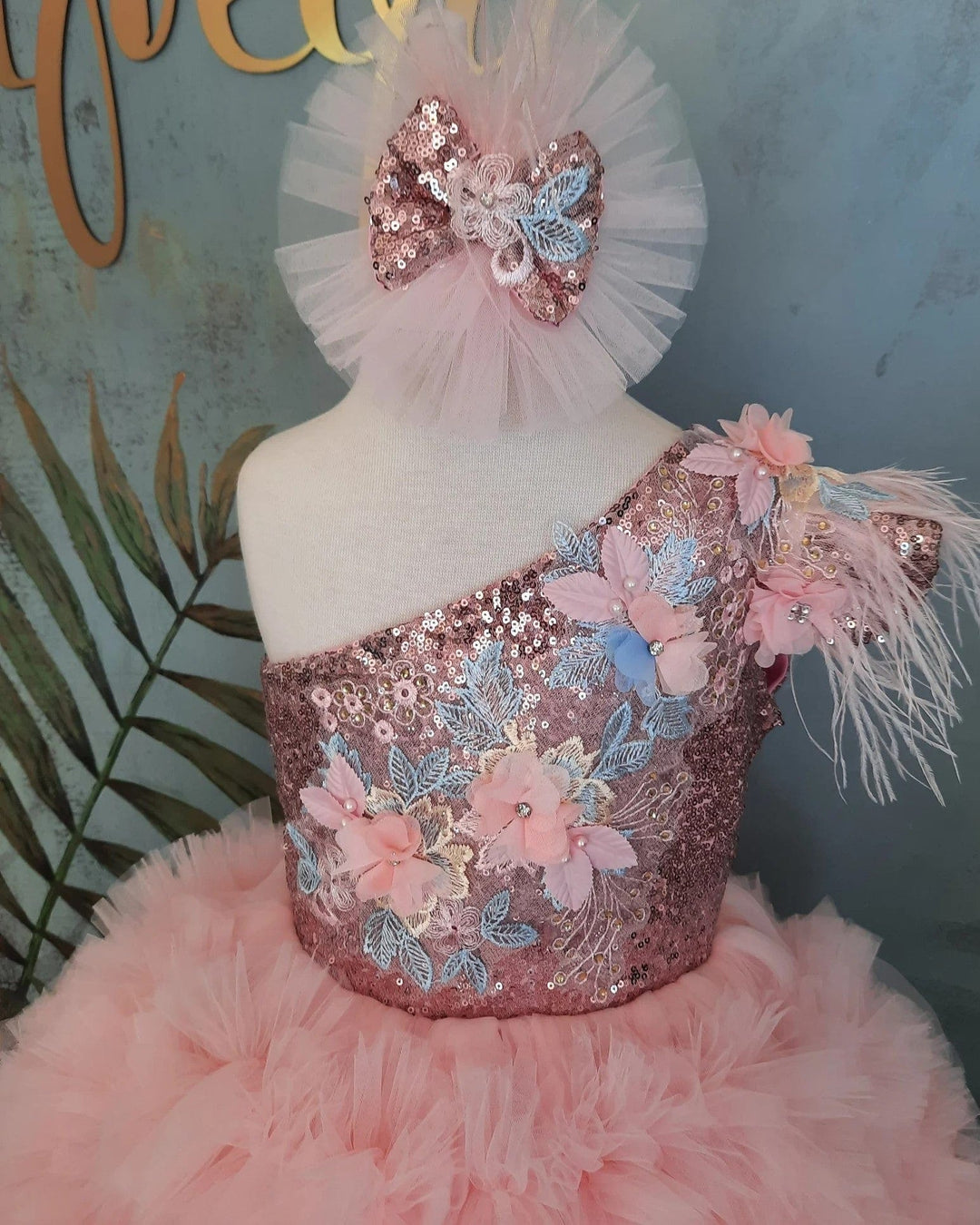 Sunnypetal Pink One-Shoulder High to Low Flower Girl Princess Pageant Dress