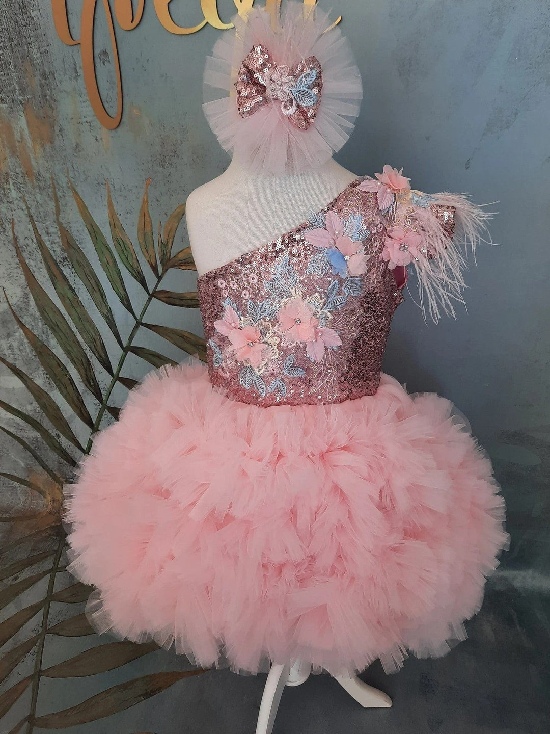 Sunnypetal Pink One-Shoulder High to Low Flower Girl Princess Pageant Dress