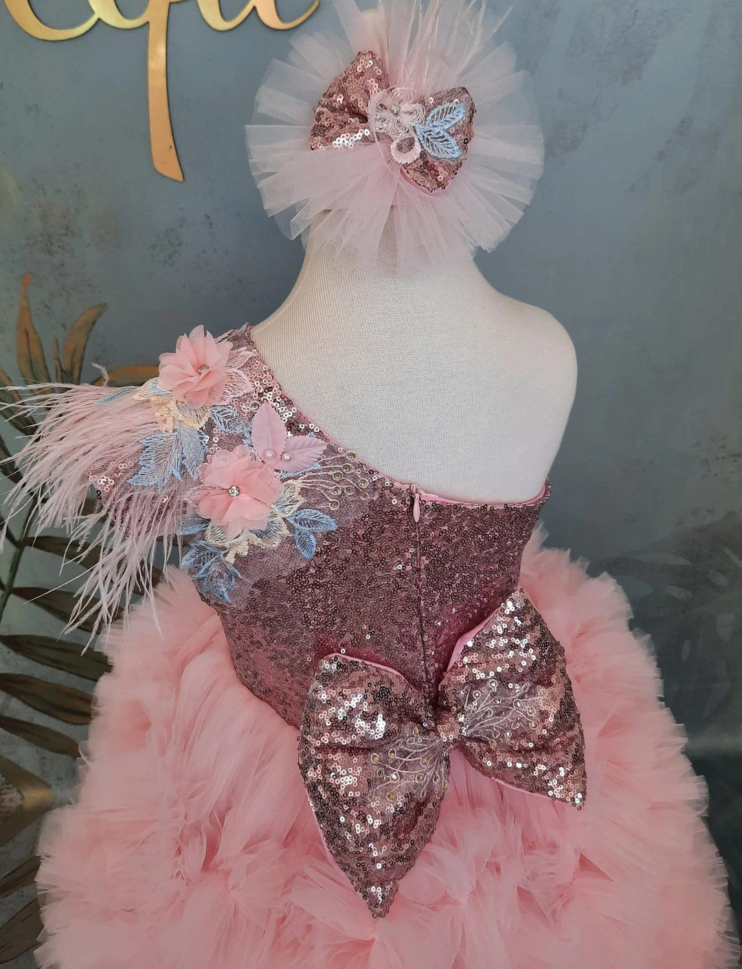 Sunnypetal Pink One-Shoulder High to Low Flower Girl Princess Pageant Dress