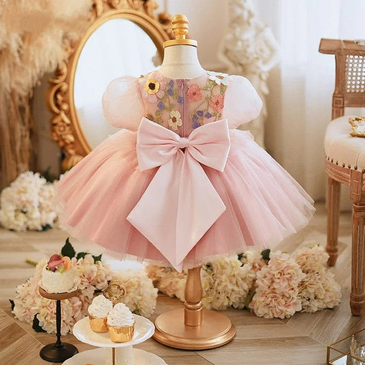 Sunnypetal Pink Princess 3D Flower Toddler Flower Girl Dress with Satin Bow