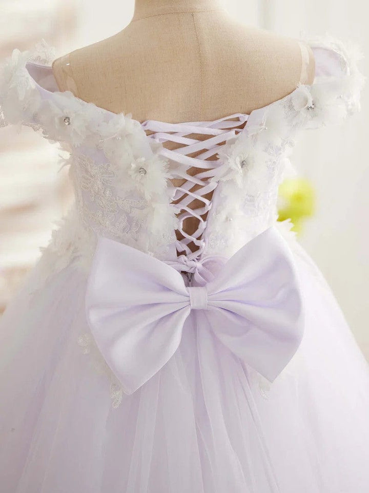 Sunnypetal Pink Princess Flower Girl Dress Lace Appliques Girl Birthday Pageant Dance Dress