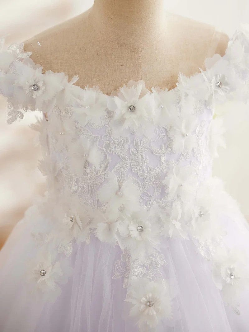 Sunnypetal Pink Princess Flower Girl Dress Lace Appliques Girl Birthday Pageant Dance Dress