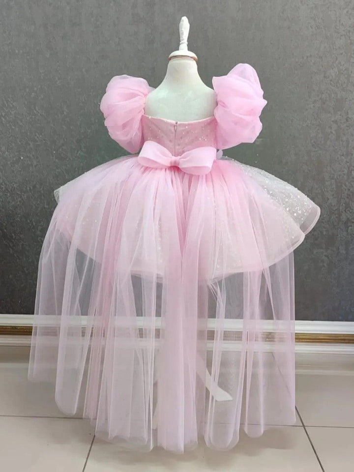 Sunnypetal Pink Puff Sleeve Birthday Princess Dress for Toddler Girls