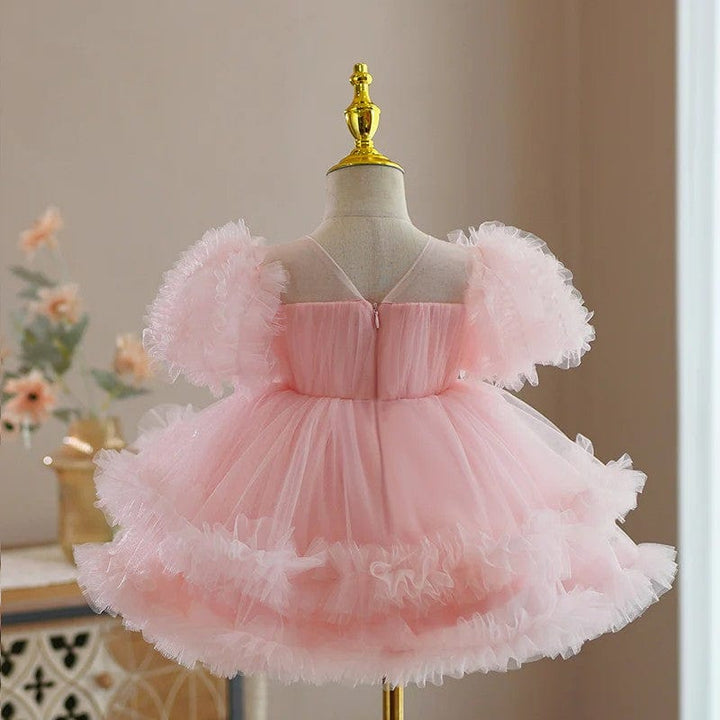 Sunnypetal Pink Ruffles Tulle Ball-Gown Baby Girl Birthday Party Dress