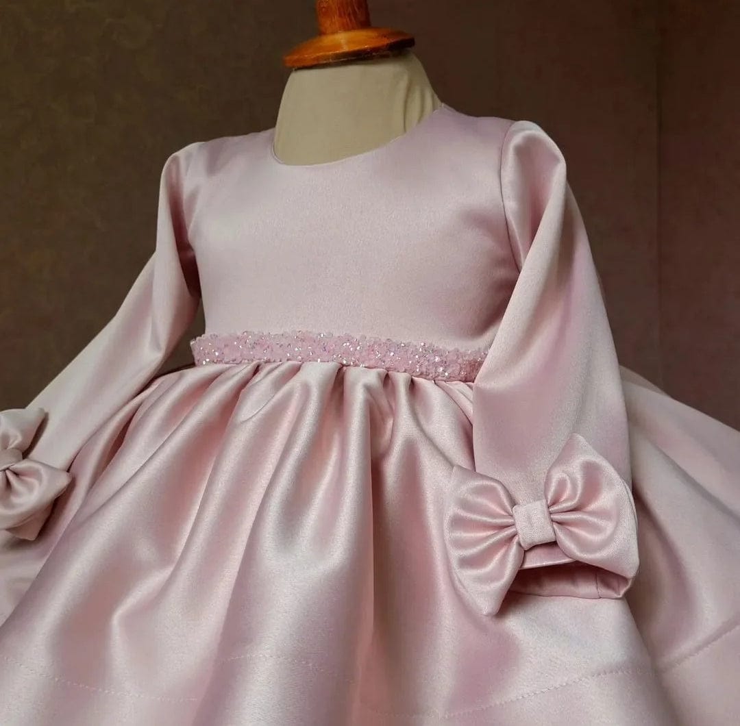 Sunnypetal Pink Satin Scoop Neck Fluffy Tutu Dress Baby Toddler Birthday Dress With Bow