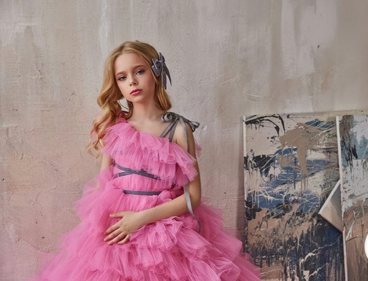 Sunnypetal Princess Dress Dreamy Couture Gown with Fluffy Ruffles and Velvet Ribbons