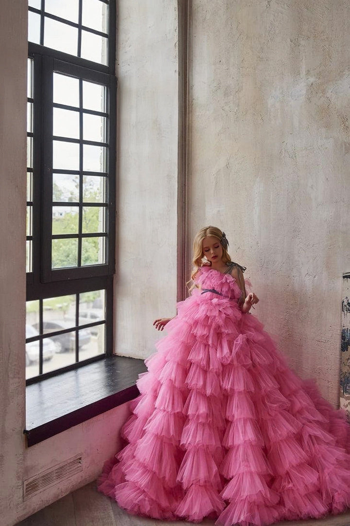 Sunnypetal Princess Dress Dreamy Couture Gown with Fluffy Ruffles and Velvet Ribbons