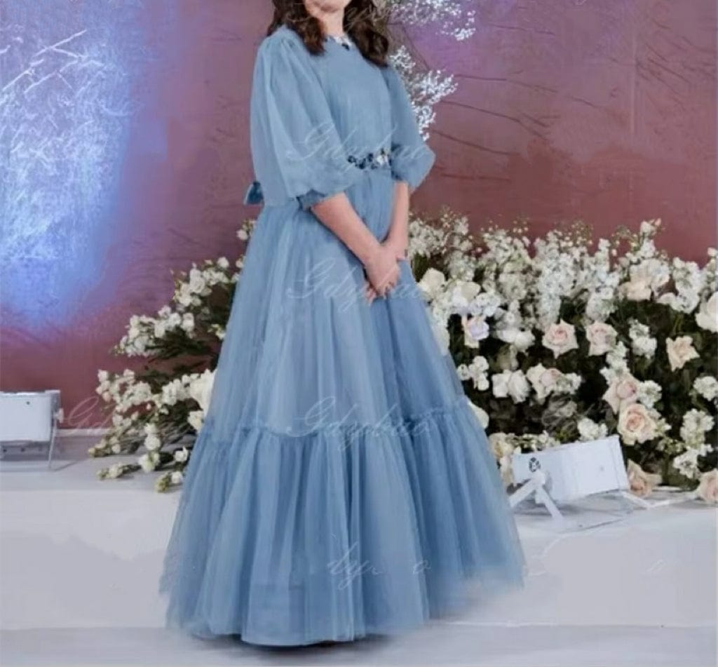 Sunnypetal Puff Sleeves Puffy Tulle Flower Girl Dresses Floor