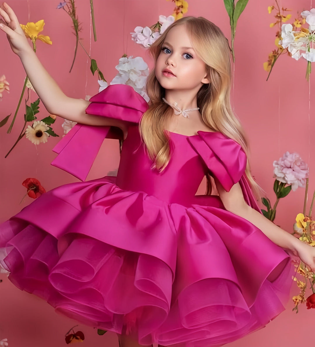 Sunnypetal Puffy Gold Satin Flower Girl Dress Bow Toddler Baby Birthday Pageant Ballet Tutu Dress