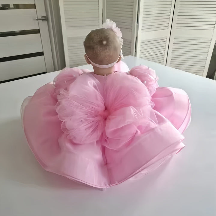 Sunnypetal Puffy Pink Baby Toddler Princess Ball Gown Kids Newborn Tulle Baptism Outfits