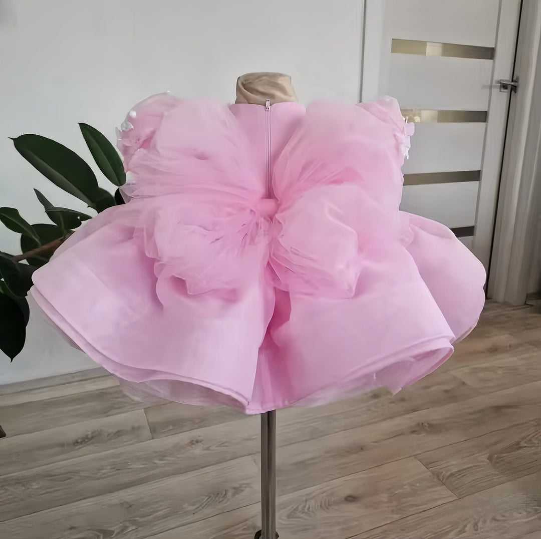 Sunnypetal Puffy Pink Baby Toddler Princess Ball Gown Kids Newborn Tulle Baptism Outfits