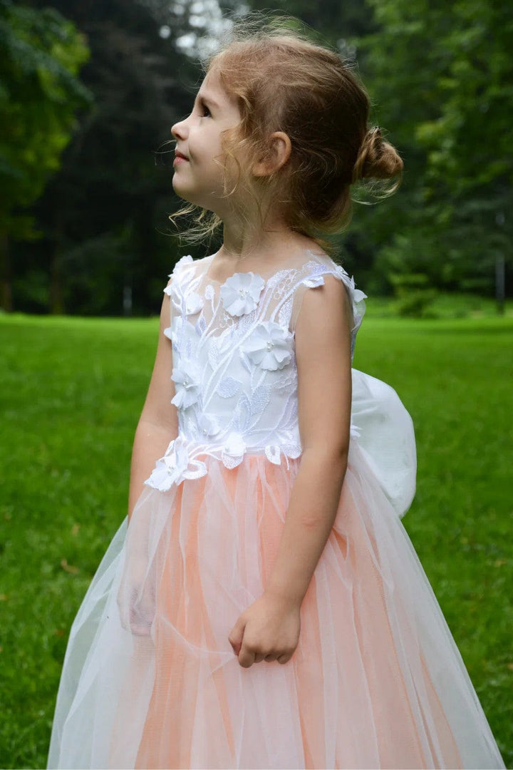 Sunnypetal Puffy Tulle Flower Girl Dress Lace Sleeveless Wedding Birthday Party Dresses