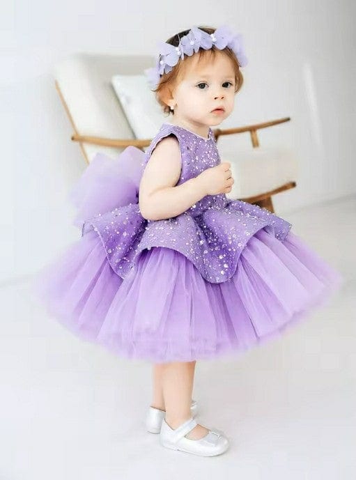 Sunnypetal Puffy Tulle Flower Girl Dresses Lace Bow Baby Kids Birthday Knee-Length Ball-Gown