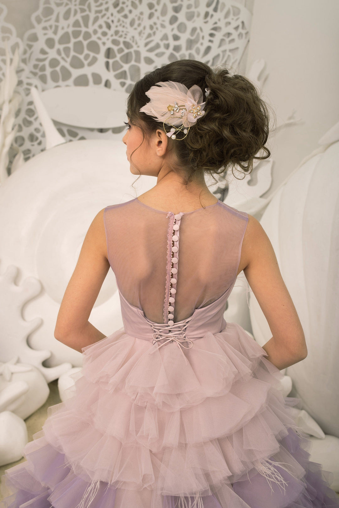 Sunnypetal Purple Gradient Layered Puffy Tulle Dress Birthday Pageant Party Flower Girl Dresses