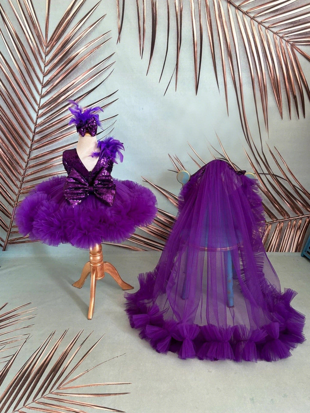 Sunnypetal Purple Sleeveless V Back Baby Girl Birthday Dress with Detachable Train