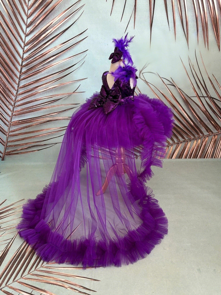 Sunnypetal Purple Sleeveless V Back Baby Girl Birthday Dress with Detachable Train