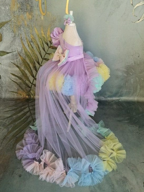 Sunnypetal Rainbow One-Shoulder Knee-Length Flower Girl Dress Pageant Prom Birthday Dress