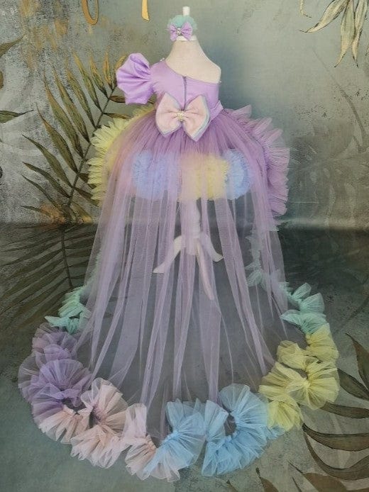 Sunnypetal Rainbow One-Shoulder Knee-Length Flower Girl Dress Pageant Prom Birthday Dress