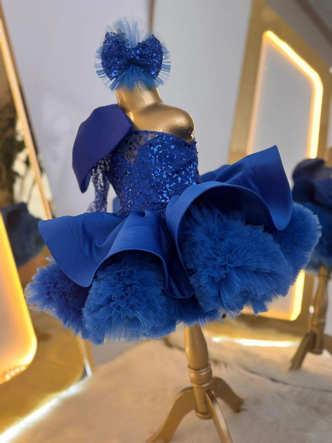 Sunnypetal Royal Blue Special Design Baby Girl Tutu Dress for Special Occasion