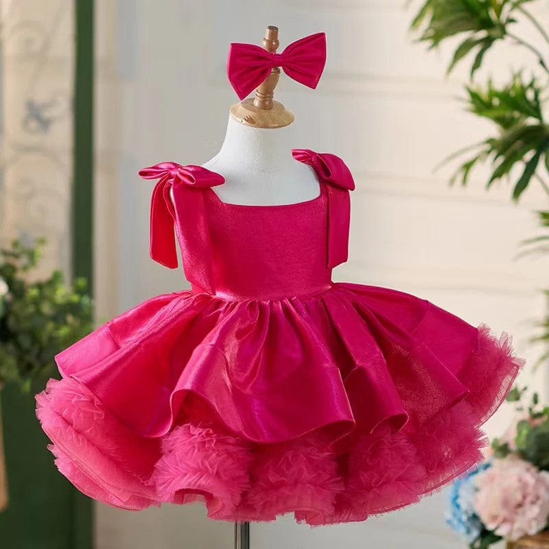 Sunnypetal Satin/Tulle Square Collar Bows Baby Toddler Knee Length Girl Dress