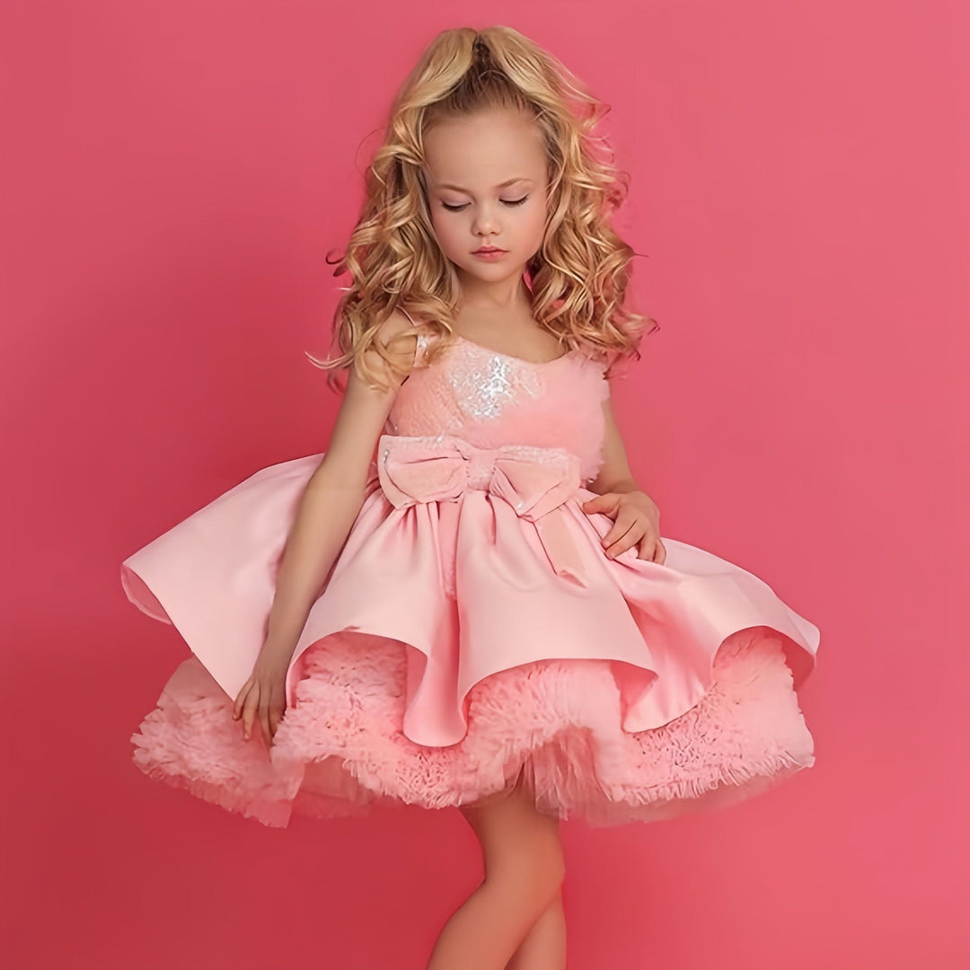 Sunnypetal Sequins Ruffles Tiered Bowknot Flower Girl Gowns Pageant Dresses