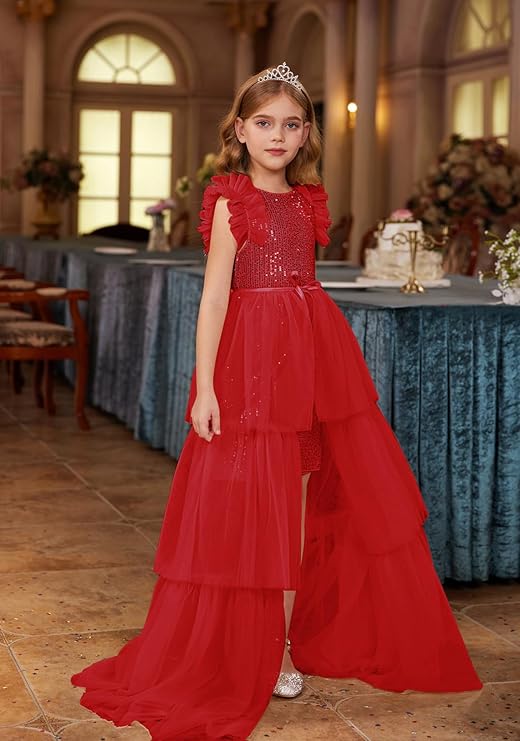 Sunnypetal Shiny Sequin Girls Dresses Party Formal Pageant Tulle Prom sunnypetal Sunnypetal Shiny Sequin Girls Dresses Party Formal Pageant Tulle Prom sunnypetal