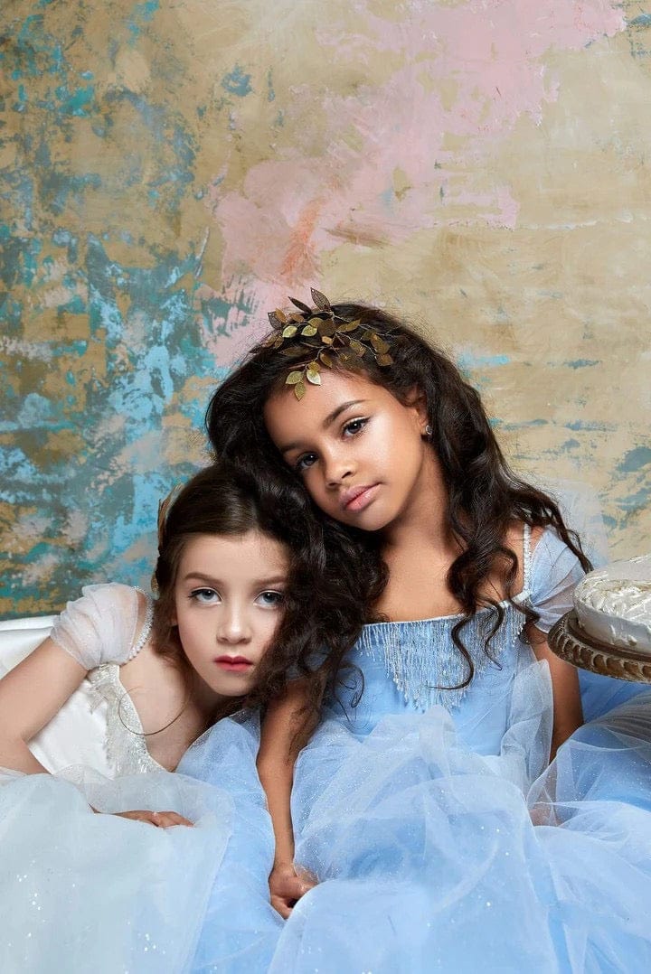 Sunnypetal Sky Blue Tulle Dress for Girls with Beaded Fringe Bodice