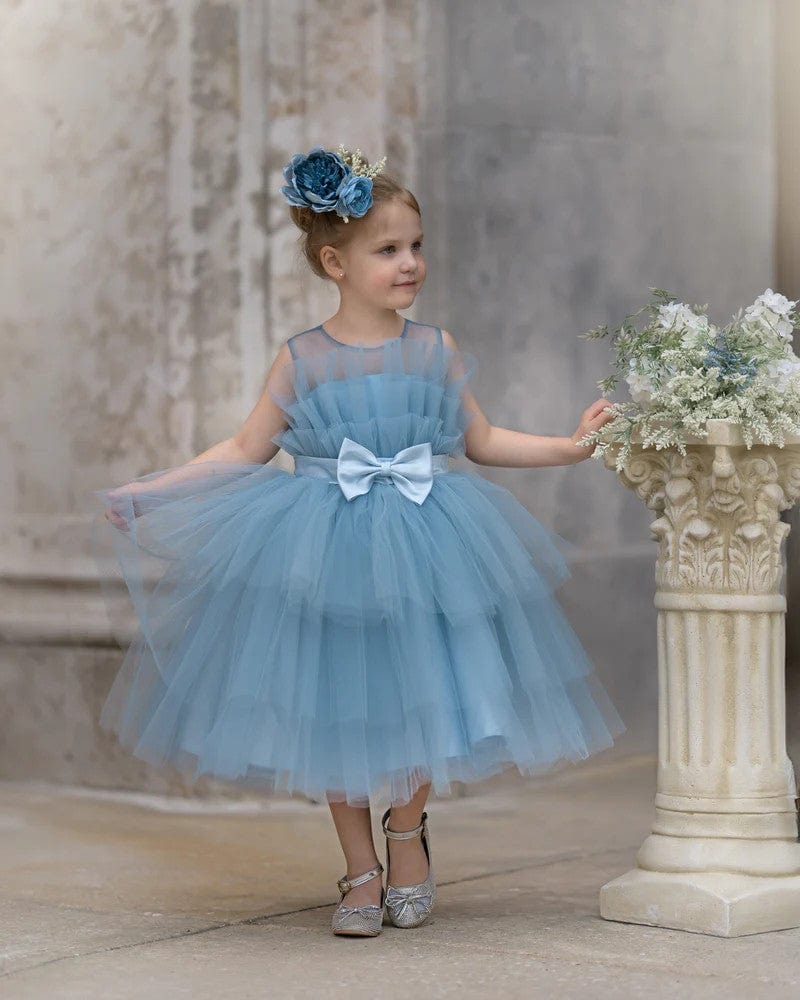 Sunnypetal Sleeveless Puffy Tulle Ball-Gown Knee-Length Flower Girl Dress