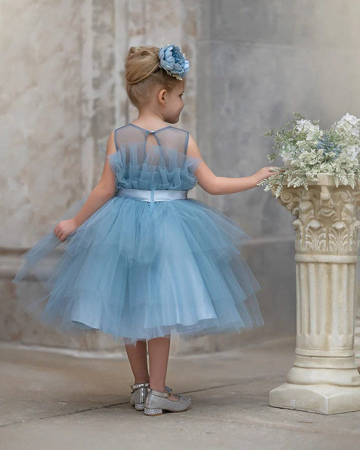 Sunnypetal Sleeveless Puffy Tulle Ball-Gown Knee-Length Flower Girl Dress