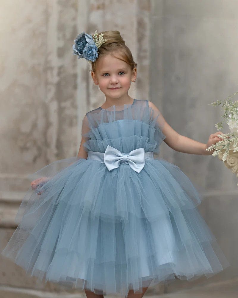 Sunnypetal Sleeveless Puffy Tulle Ball-Gown Knee-Length Flower Girl Dress