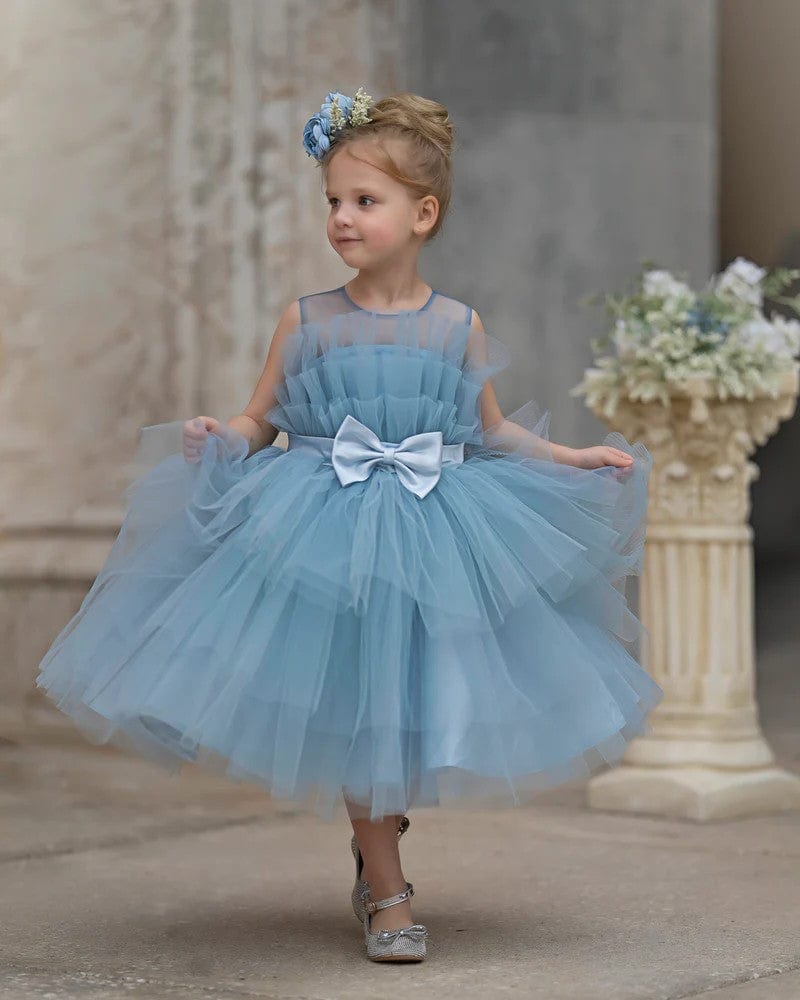 Sunnypetal Sleeveless Puffy Tulle Ball-Gown Knee-Length Flower Girl Dress