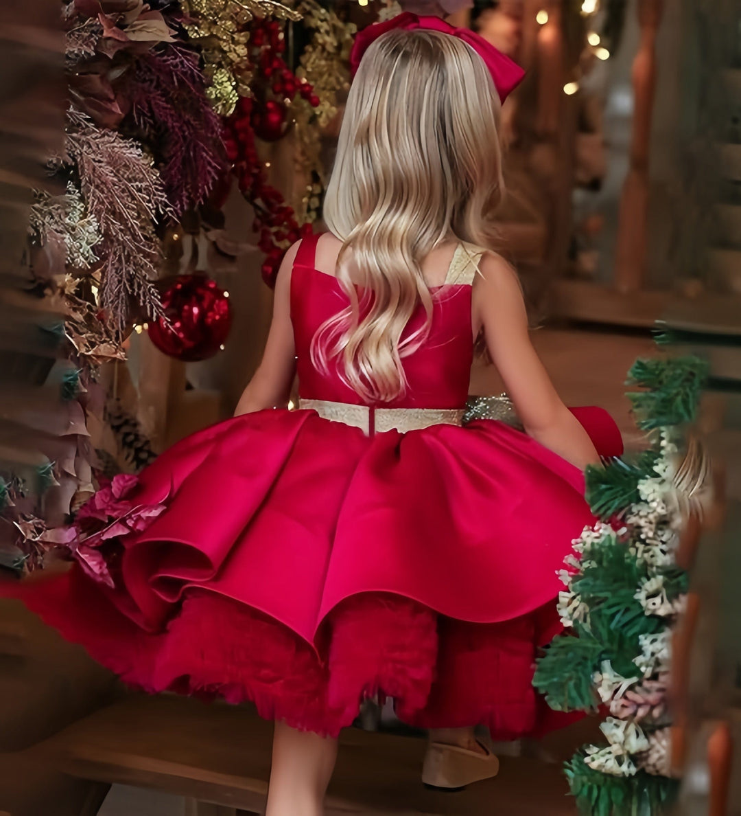 Sunnypetal Sleeveless Satin Princess Flower Girl Dresses Birthday Party with Bow Knot