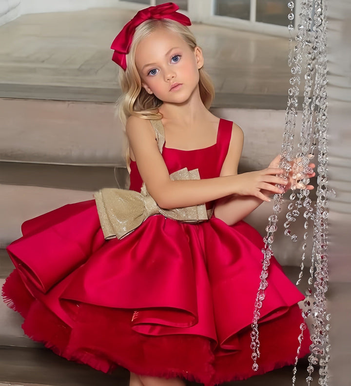 Sunnypetal Sleeveless Satin Princess Flower Girl Dresses Birthday Party with Bow Knot