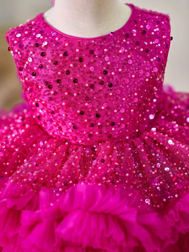 Sunnypetal Sleeveless Sequins Tulle Knee-Length Baby Girl Dress 1st Birthday Party Dress