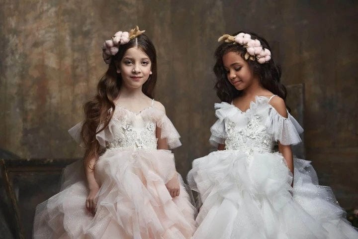 Sunnypetal Soft Layered Glitter Tulle Princess Flower Girl Dresses Wedding Party Ball Gown