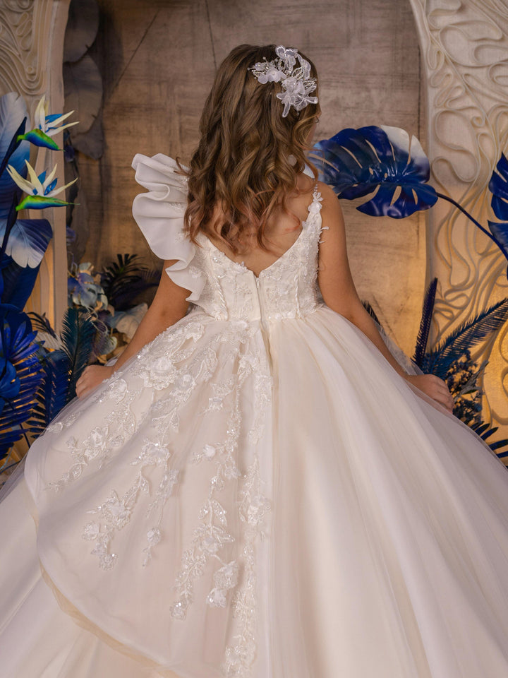 Sunnypetal Spaghetti Straps Embroidery Appliques Flower Girl Dresses First Communion Gown