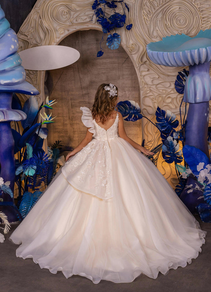 Sunnypetal Spaghetti Straps Embroidery Appliques Flower Girl Dresses First Communion Gown