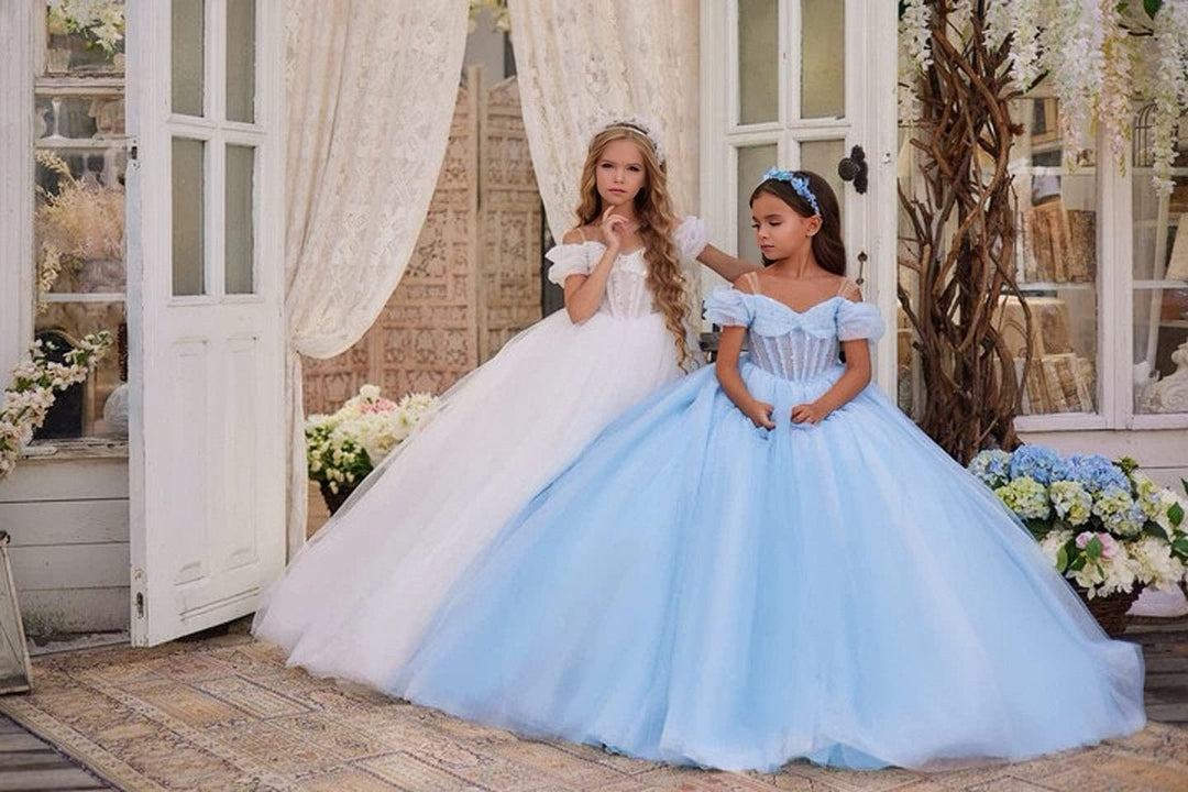 Sunnypetal Spaghetti Straps Sequins Bodice Soft Tulle Flower Girl Dresses for Formal Occasions
