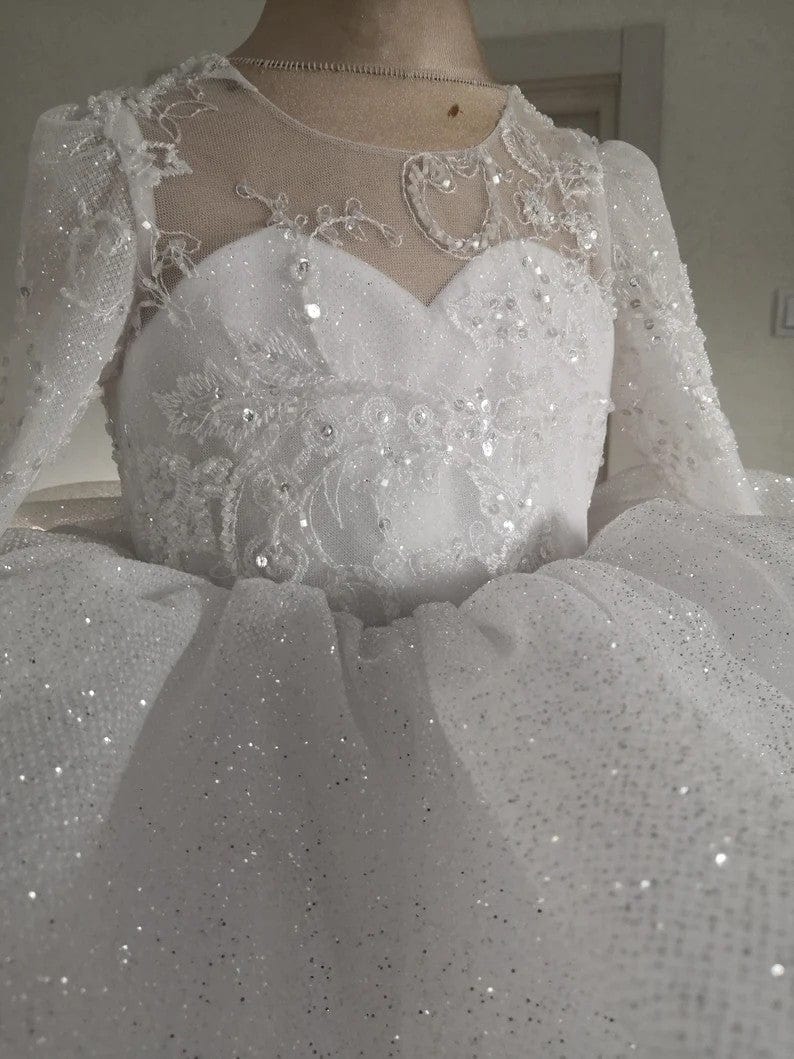 Sunnypetal Sparkling Flower Girl Dress Embroidered Princess Tutu Dress