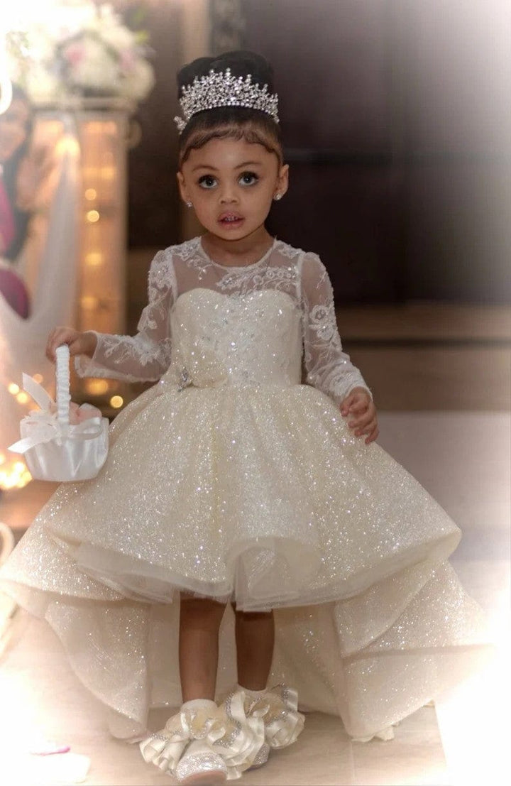 Sunnypetal Sparkling Flower Girl Dresses Asymmetry Prom Princess Pageant Gown