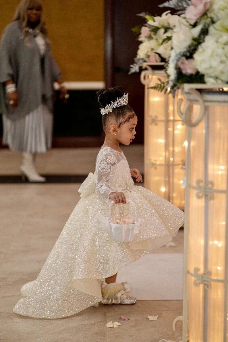 Sunnypetal Sparkling Flower Girl Dresses Asymmetry Prom Princess Pageant Gown