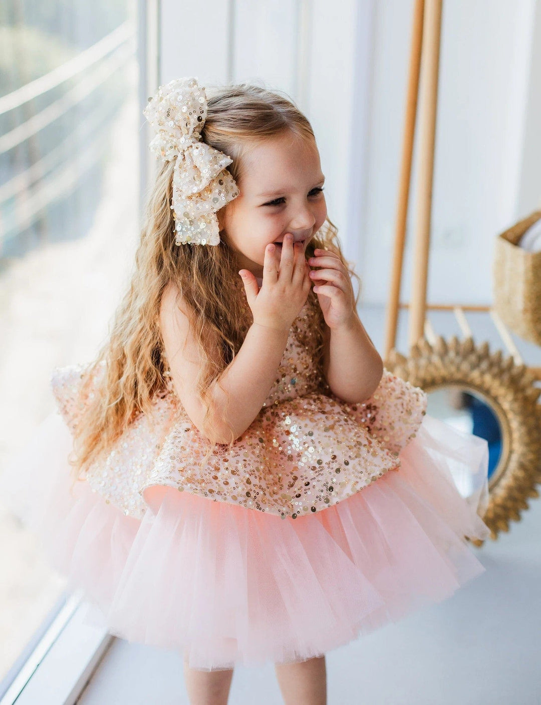Sunnypetal Sparkling Sequin Pink Tulle Birthday Baby Girl Tutu Dress