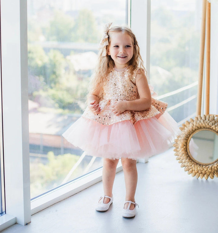 Sunnypetal Sparkling Sequin Pink Tulle Birthday Baby Girl Tutu Dress