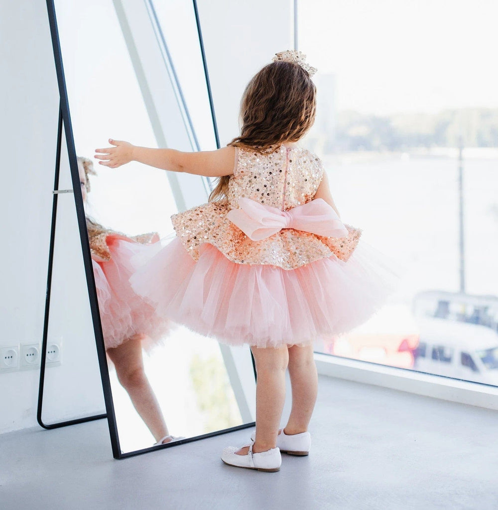Sunnypetal Sparkling Sequin Pink Tulle Birthday Baby Girl Tutu Dress
